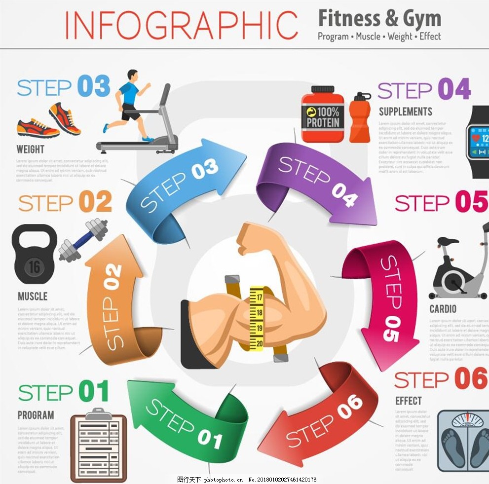 男士增肌健身步骤图矢量素材
