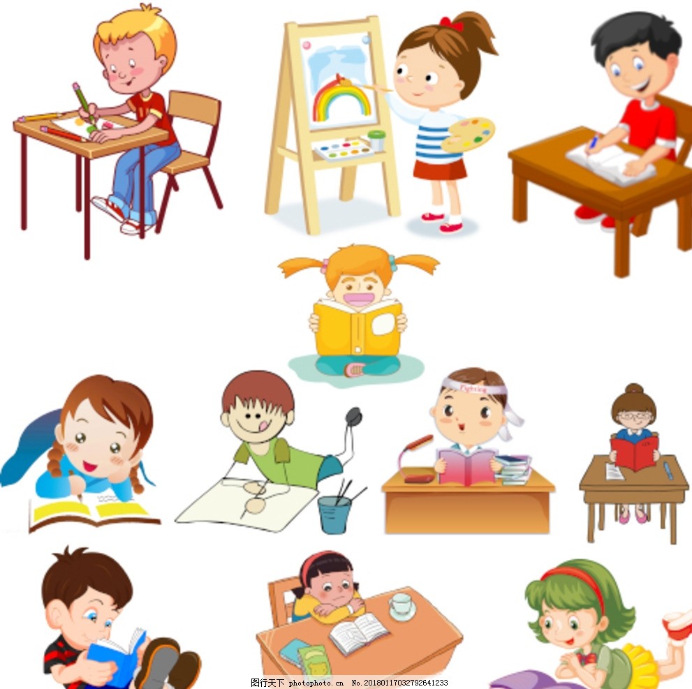 学习小孩 卡通小孩 学生 画画 读书 写作业 看书 文明礼仪