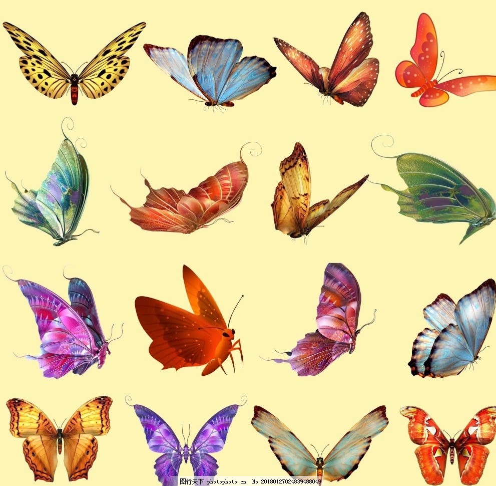 唯美手绘蝴蝶PNG透明背景图片_动物昆虫_自然风景-图行天下素材网
